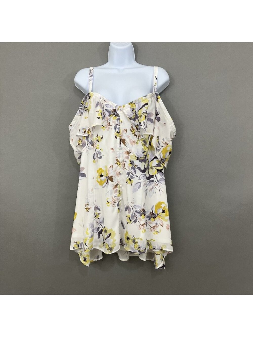 Torrid White Purple Floral Print Cold Shoulder Sheer Lined Blouse